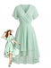 Abito Solid Scollo a V con Volant Sleeve in Chiffon Asymmetrical Anni '50