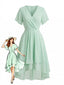 Abito Anni '50 in Chiffon Asimmetrico con Maniche a Volant e Scollo a V