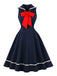 Abito Sailor Rosso con Fiocco Sleeveless Svasato Anni '50