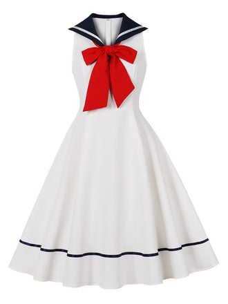 Abito Sailor Rosso con Fiocco Sleeveless Svasato Anni '50 6