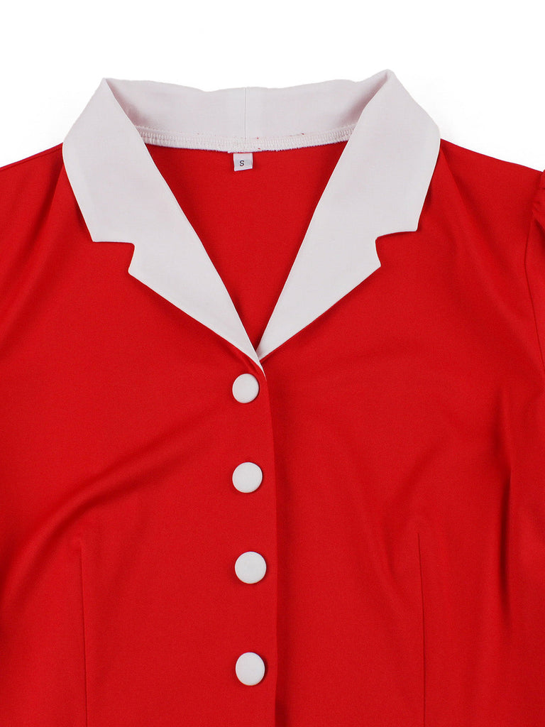 Abito Svasato con Bavero a Quadri e Fragole Colorblock Anni '50 8