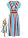 2PCS Top Blu a Righe con Scollo a V e Gonna Anni '40