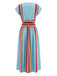 2PCS Top Blu a Righe con Scollo a V e Gonna Anni '40 3