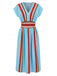 2PCS Top Blu a Righe con Scollo a V e Gonna Anni '40 2