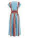 2PCS Top Blu Anni '40 a Righe con Scollo a V e Gonna