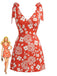 Mini Abito Arancione Anni '70 Floreale con Scollo a V e Spalline Annoate