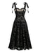 Abito Longuette con Spalline in Velluto Floreale con Lacci Nero Anni '50 2
