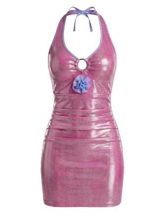 [Prevendita] Abito con Fiore 3D Metallico Rosa Anni '70