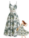 Abito Verde Tropicale Floreale Boho con Spalline Anni '70
