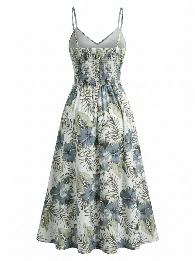 Abito Verde Tropicale Floreale Boho con Spalline Anni '70 3