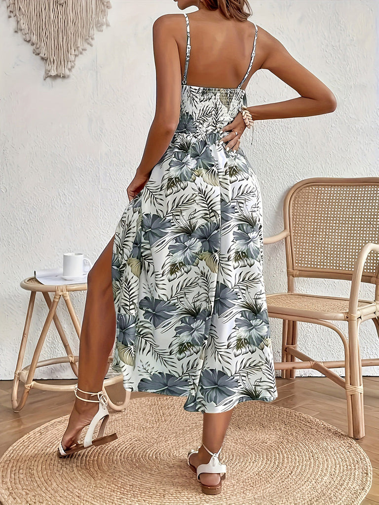 Abito Verde Tropicale Floreale Boho con Spalline Anni '70 5