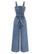 Blue 1930s Denim Button Front Belted Jumpsuit
