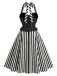 [Prevendita] Abito a Ruota Nero Anni '50 in Pizzo Panel a Righe con Scollo all'Americana 4