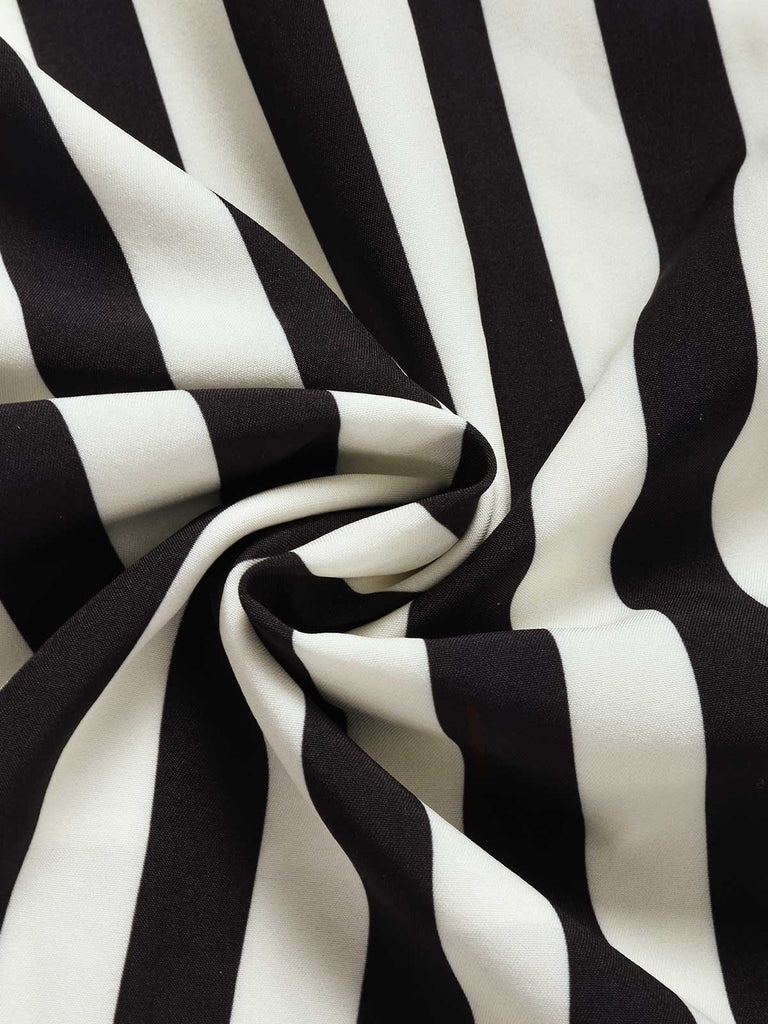 [Prevendita] Abito a Ruota Nero Anni '50 in Pizzo Panel a Righe con Scollo all'Americana 7