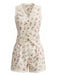 2PCS Top Beige Anni '40 Floreale Patchwork in Pizzo e Pantaloncini