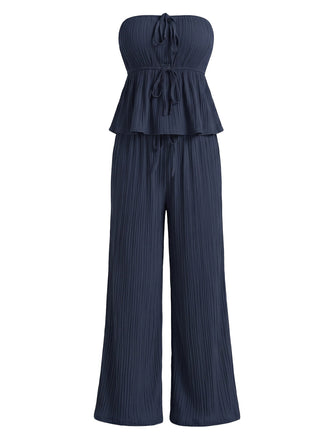 Navy Blue 1950s Vintage Ruffle Two Piece Set 1