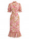Red 1930s Vintage Floral Ruffle Dress 3
