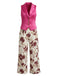 Purplish Red 1950s Vintage Floral V Neck Two Piece Set 1