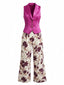 2PCS Gilet e Pantaloni Rosso Anni '50 Floreali con Revers e Bottoni