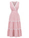 Abito Lungo a Balze Senza Maniche Scollo a V a Righe con Bordo Ric Rac Anni '70 2