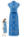 Set 2 Pezzi Blu Top con Maniche ad Aletta Boho e Gonna con Spacco Anni '70