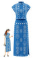 2PCS Top con Maniche ad Aletta e Gonna Spacco Blu Anni '70