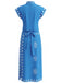 Set 2 Pezzi Blu Top con Maniche ad Aletta Boho e Gonna con Spacco Anni '70 3