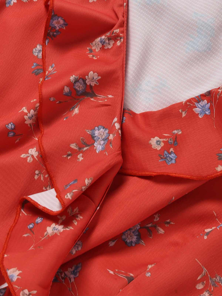 [Prevendita] Abito Senza Maniche Scollo a V con Volant a Piccoli Fiori Rosso Anni '40 8