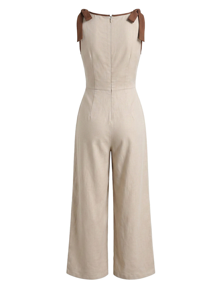 Tuta con Spalline Annodate e Bordo a Contrasto Beige Anni '50 2