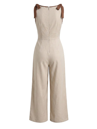 Tuta con Spalline Annodate e Bordo a Contrasto Beige Anni '50 2