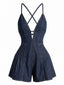 Tuta Corta Anni '50 in Denim di Cotone con Spalline Legate Dietro