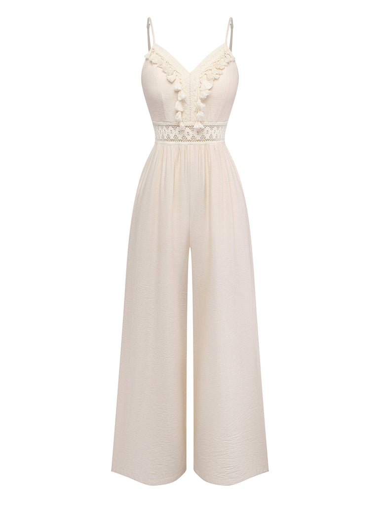 Elegant Beige 1950s Vintage Floral Jumpsuit 3
