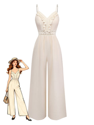 Elegant Beige 1950s Vintage Floral Jumpsuit 2