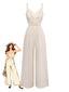 Tuta Lunga Beige Anni '70 in Pizzo Crochet con Frange e Bretelle Sottili