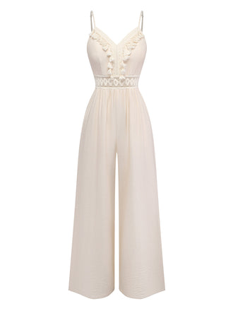Elegant Beige 1950s Vintage Floral Jumpsuit 3