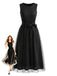 Abito Nero Anni '50 in Tulle Patchwork con Paillettes e Senza Maniche