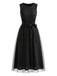 Abito Nero Anni '50 in Tulle Patchwork con Paillettes e Senza Maniche