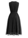Abito Nero Anni '50 in Tulle Patchwork con Paillettes e Senza Maniche