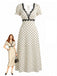 Abito Beige Anni '30 in Raso a Pois con Pizzo e Scollo a V