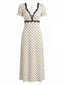 Abito Beige Anni '30 in Raso a Pois con Pizzo e Scollo a V