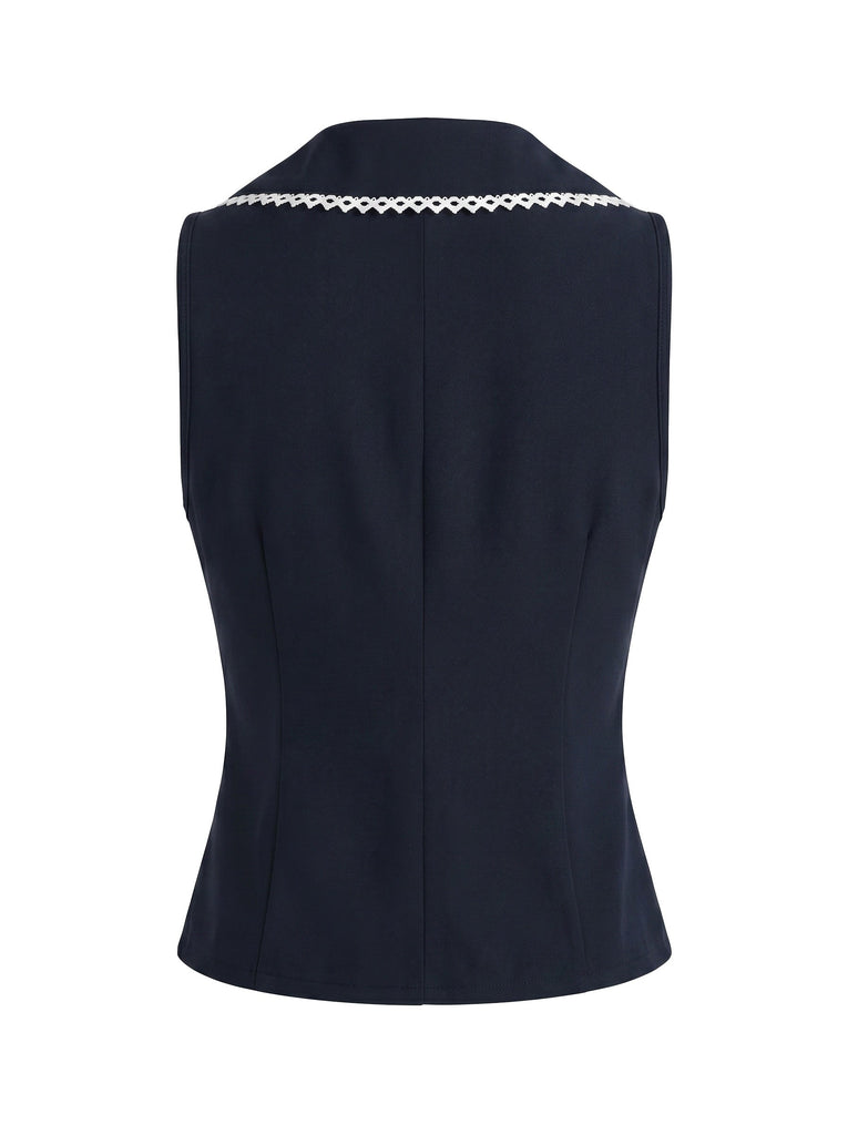 Navy 1950s Lapel Sleeveless Bodycon T-Shirt 2