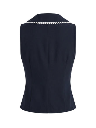Navy 1950s Lapel Sleeveless Bodycon T-Shirt 2