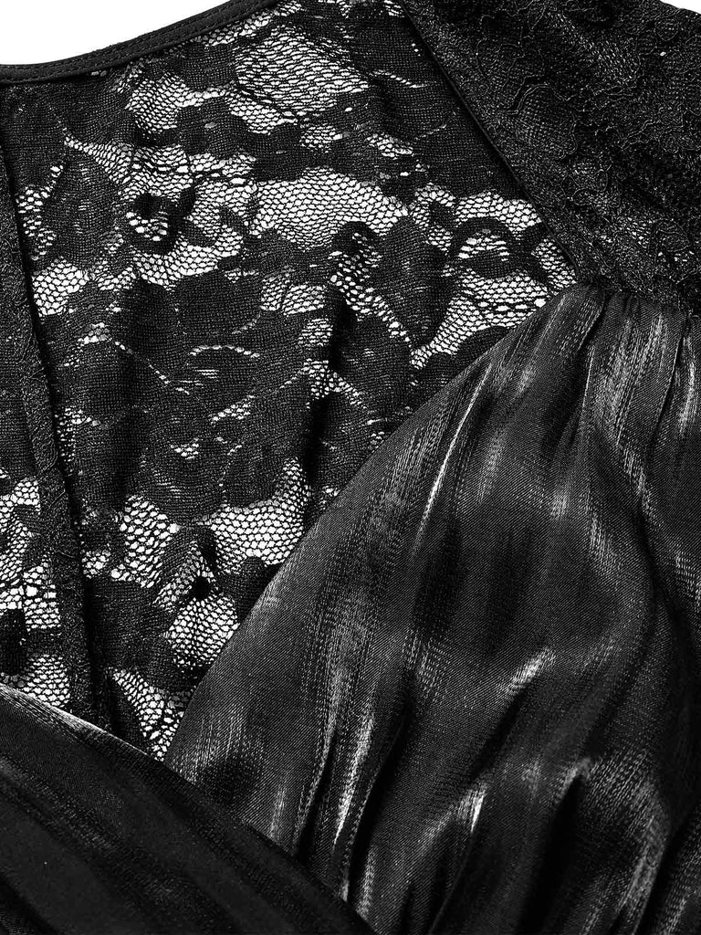 [Prevendita] Abito da Cocktail Maniche ad Aletta in Raso e Pizzo Nero Anni '50 6