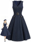 [Prevendita] Abito Blu Navy Anni '50 in Denim con Revers e Scollo a V