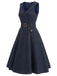 [Prevendita] Abito Blu Navy Anni '50 Revers Scollo a V Senza Maniche in Denim 4