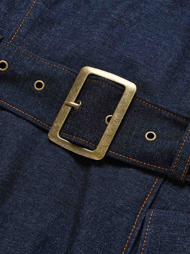 [Prevendita] Abito Blu Navy Anni '50 Revers Scollo a V Senza Maniche in Denim 6