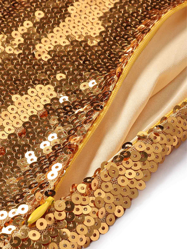 [Prevendita] Abito Oro Anni '20 con Scollo Morbido Frange e Paillettes 5