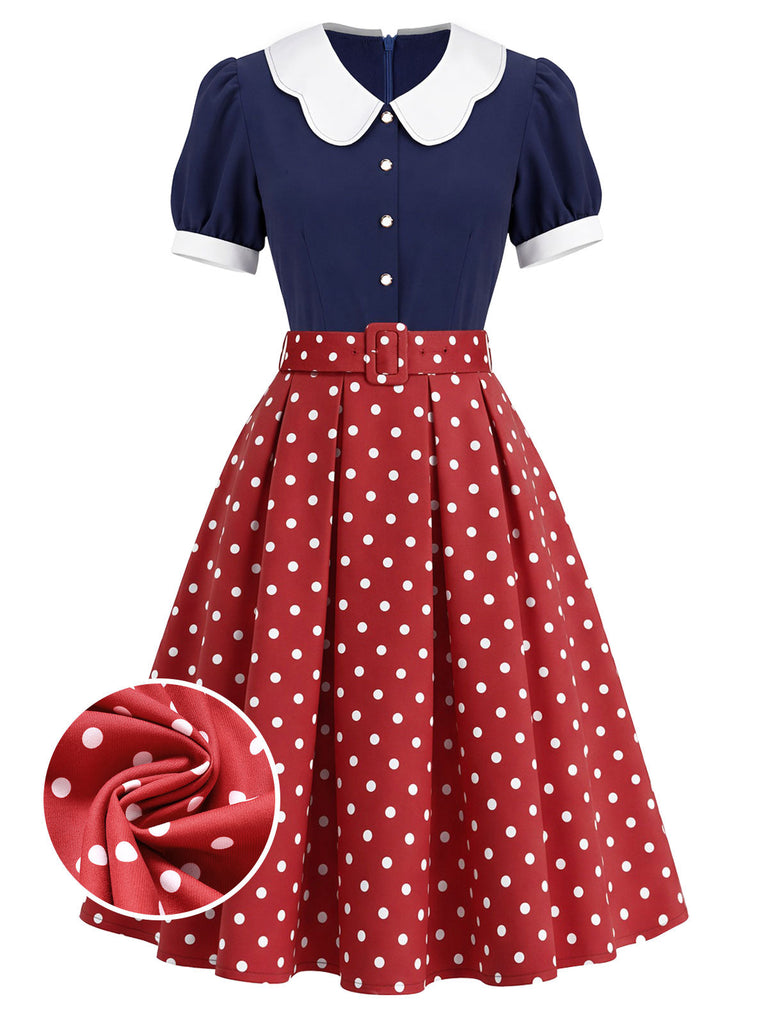 [Prevendita] Abito Blu Navy Anni '50 a Pois Petal Collar 2