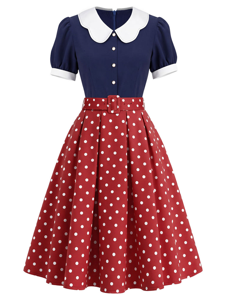 [Prevendita] Abito Blu Navy Anni '50 a Pois Petal Collar 3