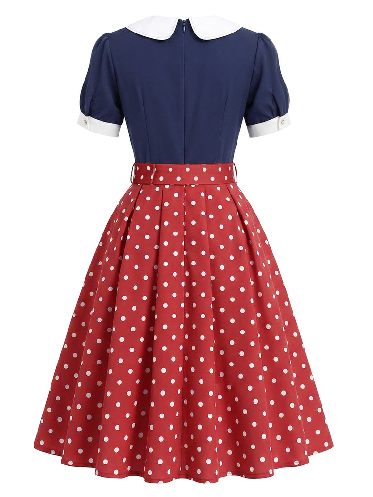 [Prevendita] Abito Blu Navy Anni '50 a Pois Petal Collar 4